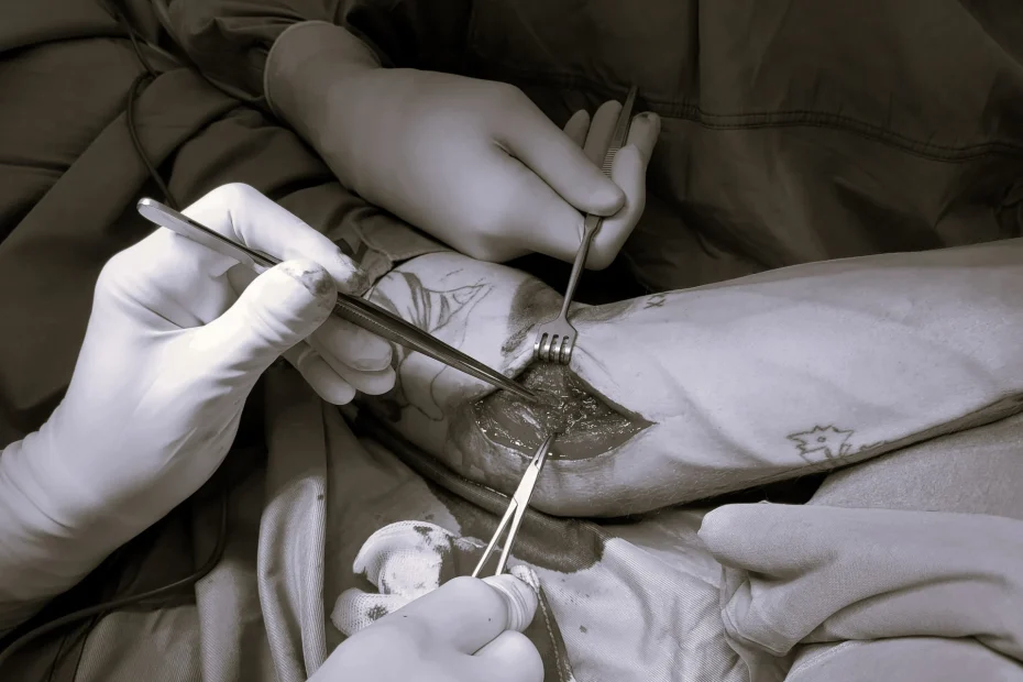 Eine Operation bei einem Werferellenbogen ist abgebildet.